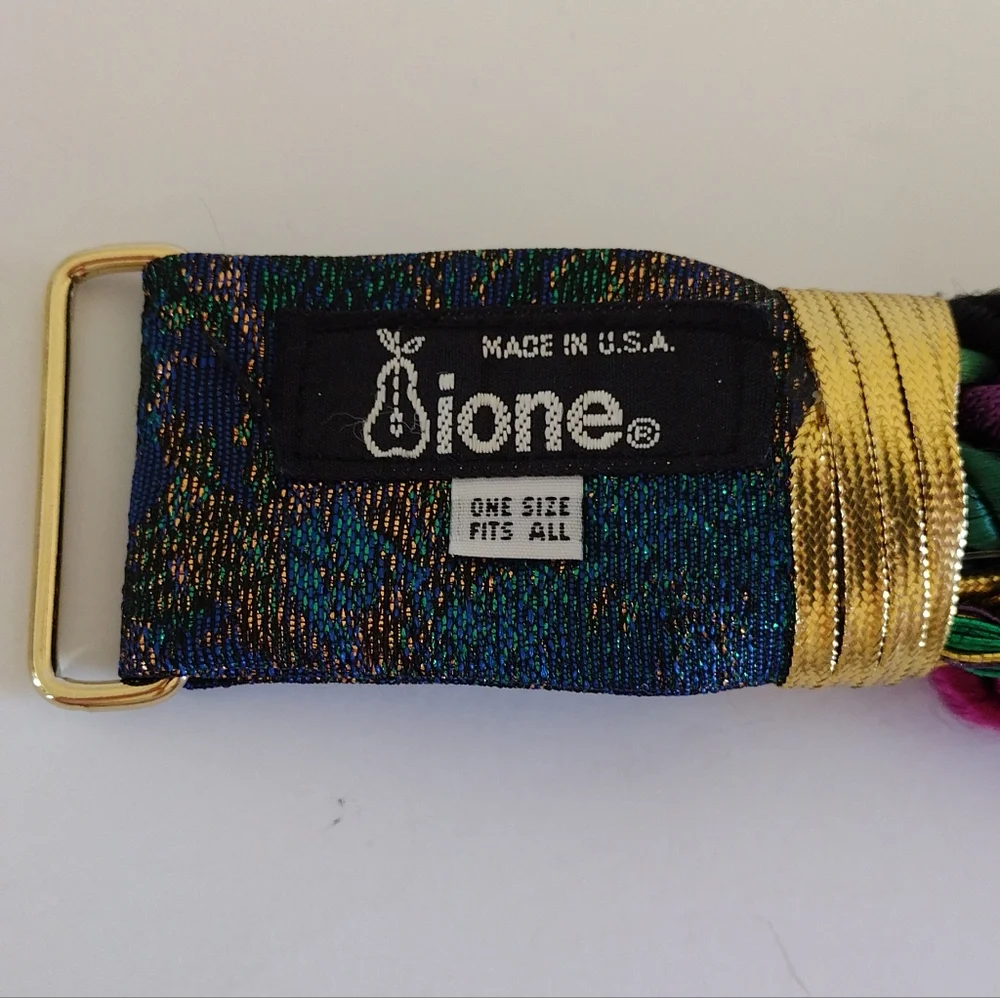 Vintage 80s Ione Jewel-Tone Braided Beaded Adjustable Wide Belt